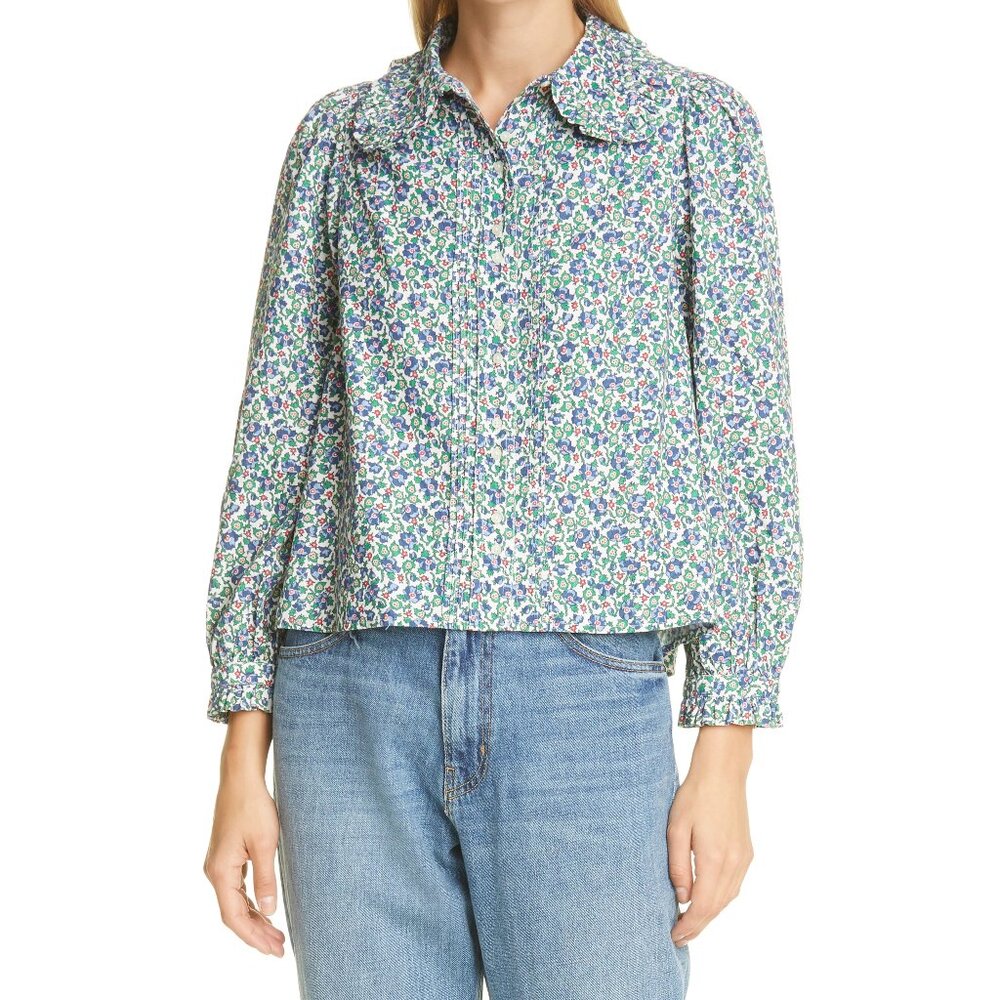 THE GREAT - The Pintuck Hemmingway Top, Size M, Color cream field floral